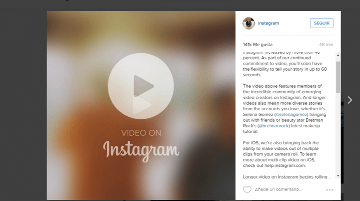 Imagen - Instagram permitirá subir vídeos de 60 segundos