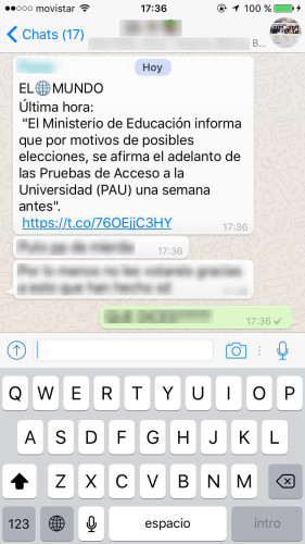 Imagen - Un bulo en WhatsApp avisa de que la PAU se adelanta