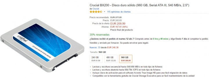 Imagen - Oferta: Crucial BX200, un SSD de 960 GB por solo 210 euros