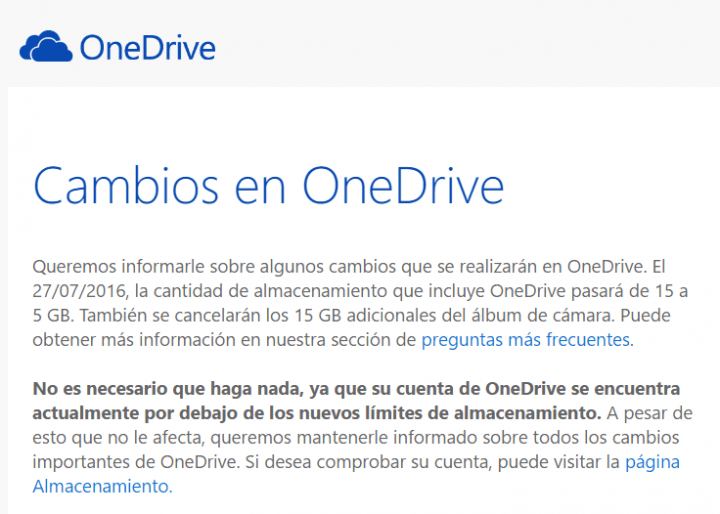 Imagen - OneDrive reducir&aacute; el almacenamiento hasta los 5 GB