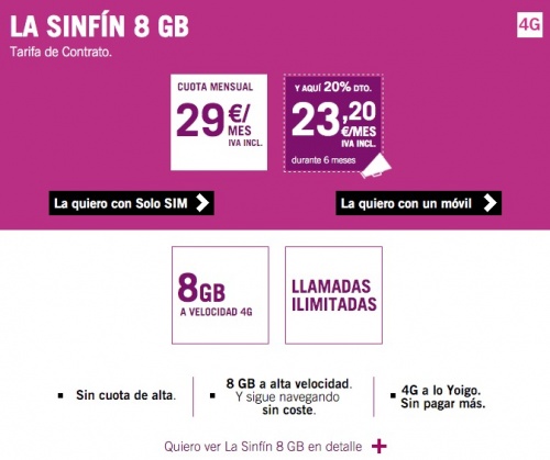 Imagen - La tarifa Sinf&iacute;n de Yoigo se reduce a 8 GB