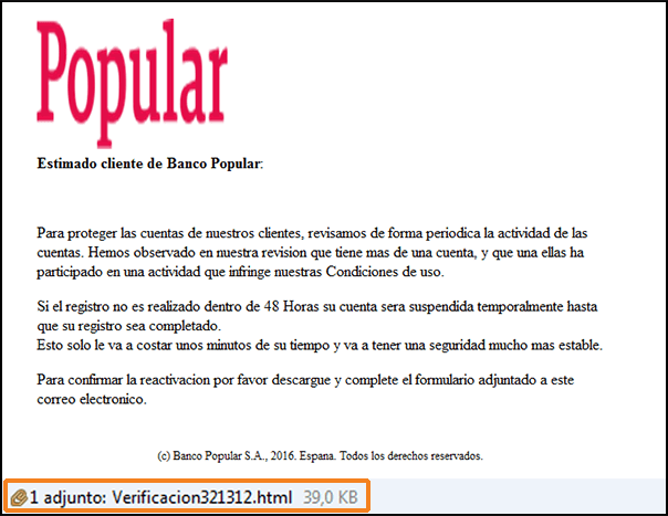 Imagen - Falsos correos se hacen pasar por Banco Popular para robar datos bancarios