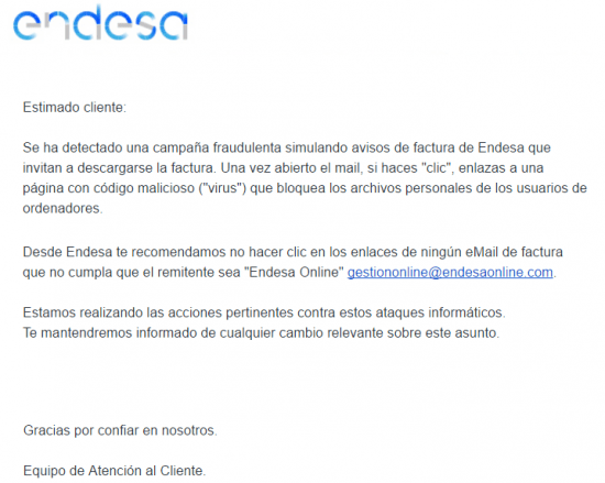 Imagen - Endesa alerta de facturas falsas que contienen virus