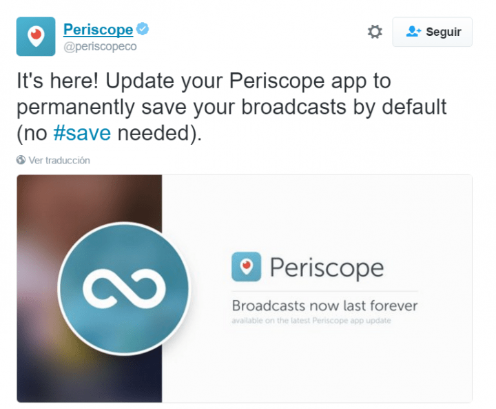 Imagen - Ya puedes guardar emisiones para siempre en Periscope