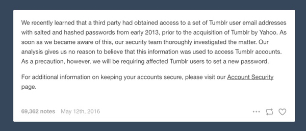 Imagen - Filtradas m&aacute;s de 65 millones de contrase&ntilde;as de Tumblr