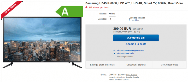 Imagen - Oferta: televisor Samsung 4K de 43 pulgadas por solo 399 euros