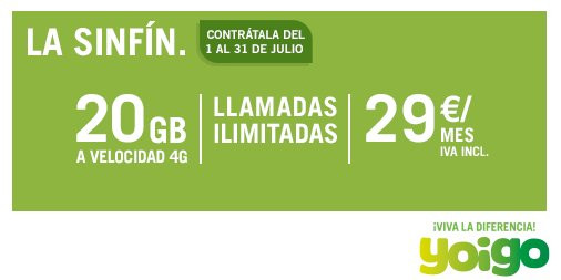 Imagen - Vuelve la tarifa Sinfín a Yoigo con 20 GB por 29 euros