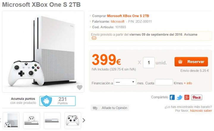 Imagen - Xbox One S de 2 TB costar&iacute;a 399 euros en Espa&ntilde;a