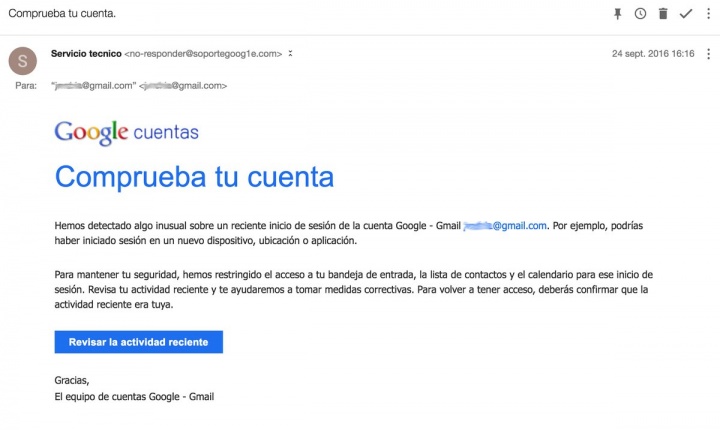 Imagen - Un falso correo de Google se salta el filtro anti-spam de Gmail