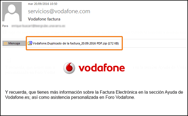 Imagen - Falso correo de Vodafone adjunta malware
