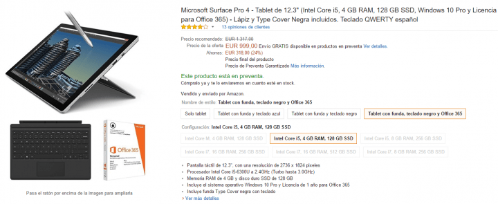 Imagen - Oferta: Microsoft Surface Pro 4 con teclado y Office 365 por 999 euros