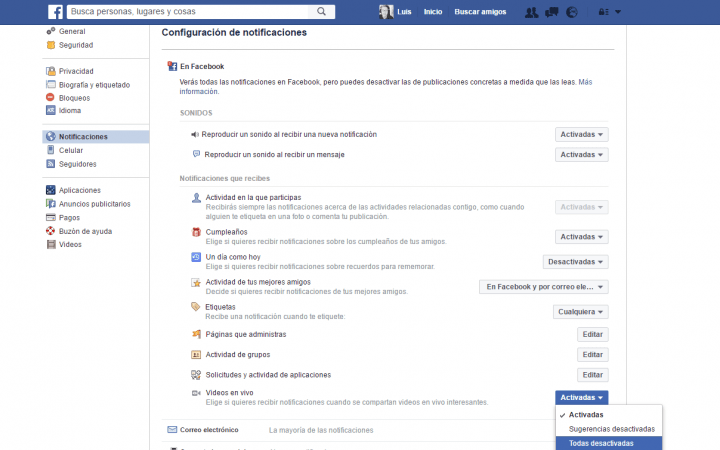Imagen - Desactiva las notificaciones de vídeo en directo de Facebook