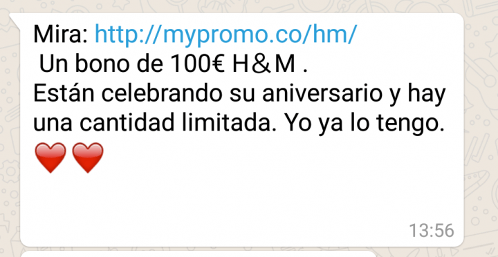 Imagen - Cuidado con el bono de H&amp;M que circula por WhatsApp