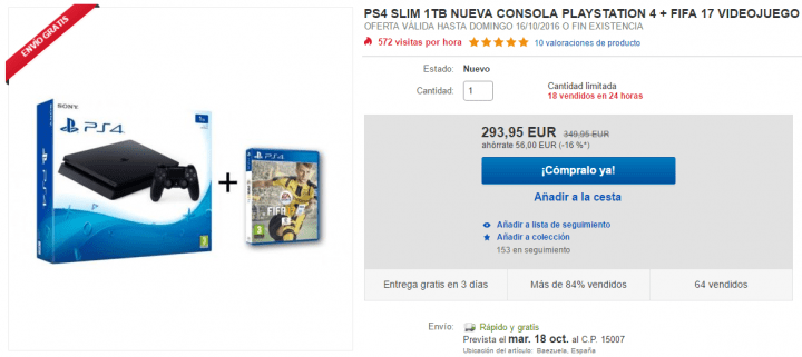 Imagen - Oferta: PlayStation 4 Slim 1 TB con FIFA 17 por 294 euros