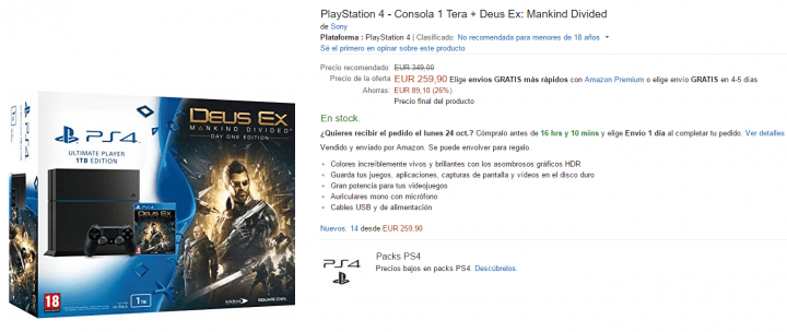 Imagen - Oferta: PlayStation 4 1 TB con Deus Ex: Mankind Divided por solo 260 euros