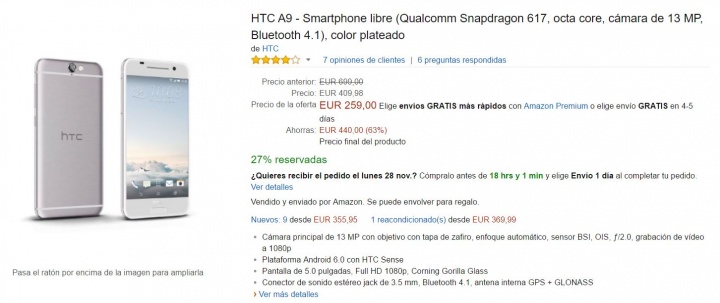Imagen - Oferta: HTC A9 por tan solo 259 euros en Black Friday