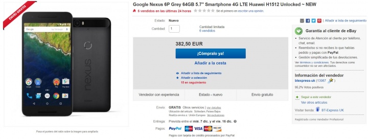 Imagen - Oferta: Nexus 6P de 64 GB por tan solo 382,50 euros en Black Friday