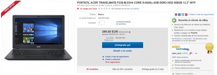 Imagen - Oferta: Acer TravelMate P238-M-53V4 con procesador Intel Core i5 por 399 euros
