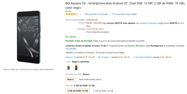 Imagen - Oferta: BQ Aquaris X5 por tan solo 153 euros en Amazon