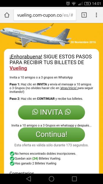 Imagen - ¡Cuidado! Vueling no regala billetes de avión a través de WhatsApp