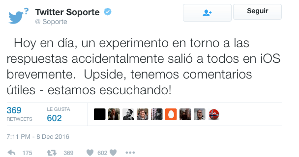 Imagen - Twitter rectifica tras eliminar la @ en las respuestas