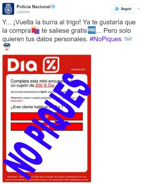 Imagen - Cuidado con los falsos cupones de Supermercados Dia de 200 euros