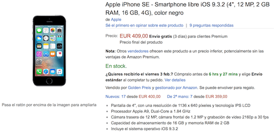 Imagen - Oferta: iPhone SE por 409 euros en Amazon