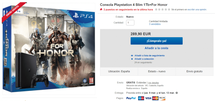 Imagen - Oferta: PlayStation 4 de 1 TB con For Honor por solo 289,90 euros