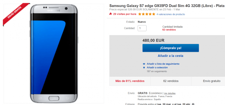 Imagen - Oferta: Samsung Galaxy S7 Edge plata por 480 euros