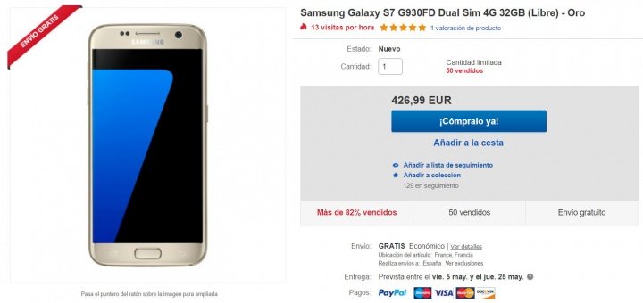 Imagen - Oferta: Samsung Galaxy S7 de 32 GB y color oro por 426,99 euros