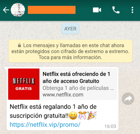 Imagen - Cuidado con el año de suscripción gratuita de Netflix que llega por WhatsApp