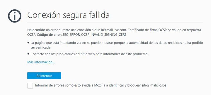 Imagen - Outlook muestra el error &quot;SEC_ERROR_OCSP_INVALID_SIGNING_CERT&quot;