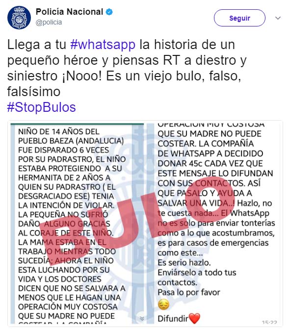 Imagen - Cuidado con el bulo de WhatsApp sobre el niño de Baeza al que dispararon