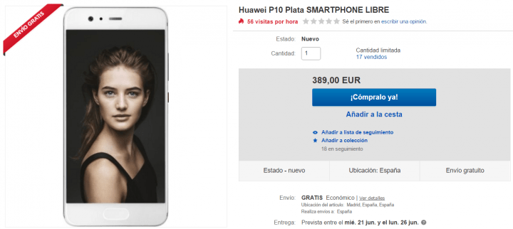 Imagen - Oferta: Huawei P10 en color plata por solo 389 euros