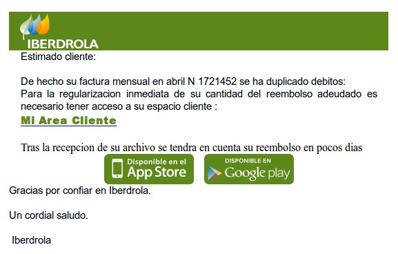 Imagen - Ojo con los correos de Iberdrola donde supuestamente te devuelve dinero