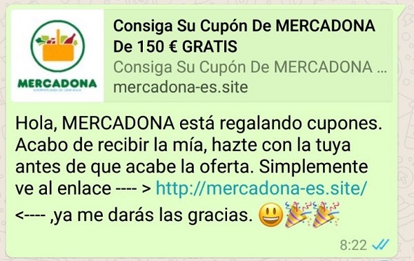 Imagen - Mercadona no regala cupones de 150 euros por WhatsApp