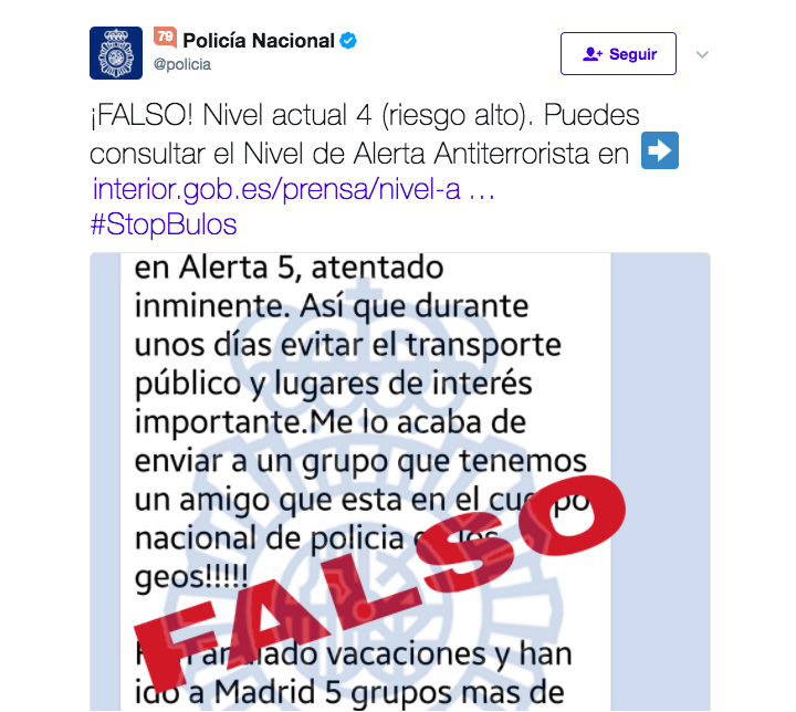 Imagen - Vuelve el bulo del Nivel de Alerta Antiterrorista en WhatsApp