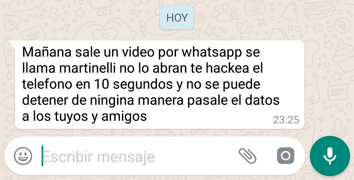 Imagen - Un bulo de WhatsApp asegura que el &quot;vídeo de martinelli&quot; te hackea el teléfono