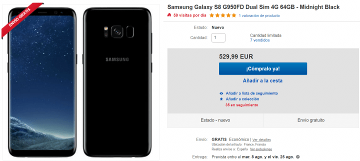 Imagen - Oferta: Samsung Galaxy S8 de 64 GB con m&aacute;s de 300 euros de descuento