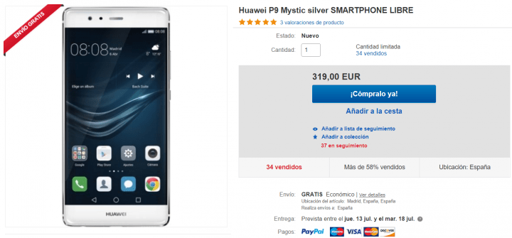 Imagen - Oferta: Huawei P9 por 319 euros en eBay