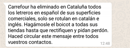 Imagen - Un viral de WhatsApp indica que Carrefour ha eliminado los letreros en espa&ntilde;ol en Catalu&ntilde;a