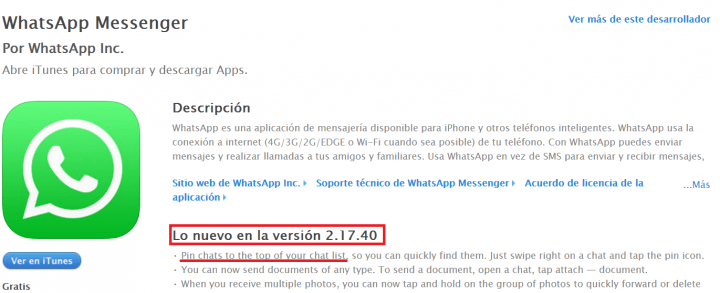 Imagen - WhatsApp para iOS ya permite fijar chats favoritos