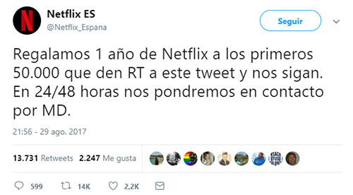 Imagen - Netflix no está sorteando un año de suscripción en Twitter, es una cuenta falsa