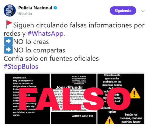 Imagen - Alerta de bulos de amenazas de atentados en Catalu&ntilde;a por WhatsApp