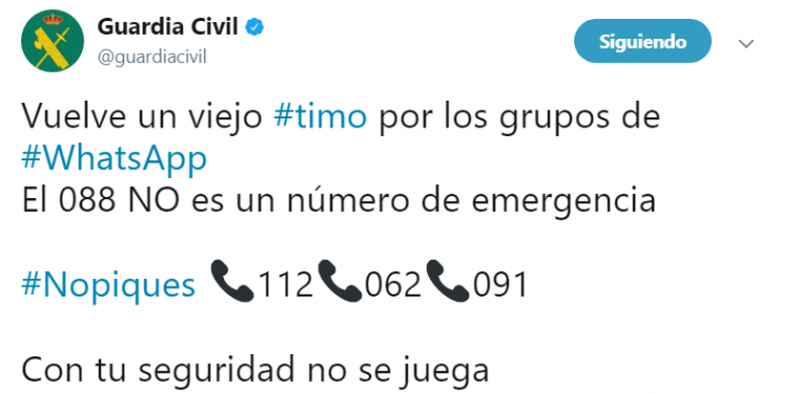 Imagen - Cuidado con el bulo del teléfono 088 para casos de emergencia