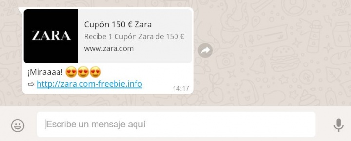 Imagen - Cuidado con los cupones de 150 euros de Zara que circulan por WhatsApp