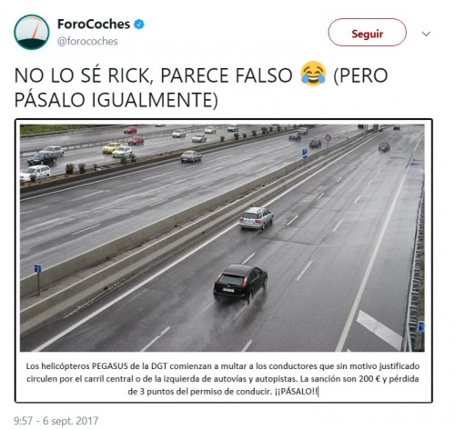 Imagen - Circula una imagen de que la DGT multa por circular por el carril izquierdo o central