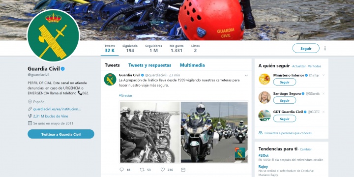 Imagen - La Guardia Civil alcanza 1 millón de seguidores en su cuenta de Twitter