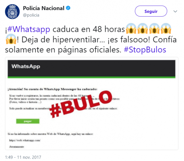 Imagen - Cuidado con el bulo de que tu cuenta de WhatsApp caducará en 48 horas