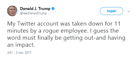 Imagen - La cuenta de Donald Trump en Twitter es desactivada por un empleado descontento